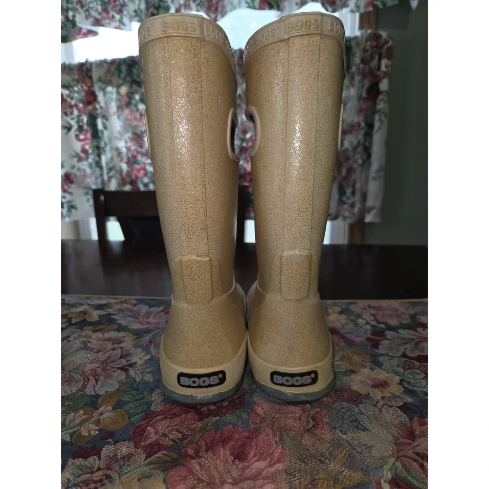 BOGS Glitter Rose Gold Rubber Waterproof Rain Boots Youth Size 13